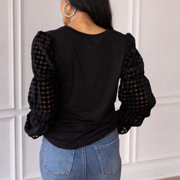 Grace & Emma - Black Top with Burnout Velvet Sleeves - XS - Picture 2 of 2